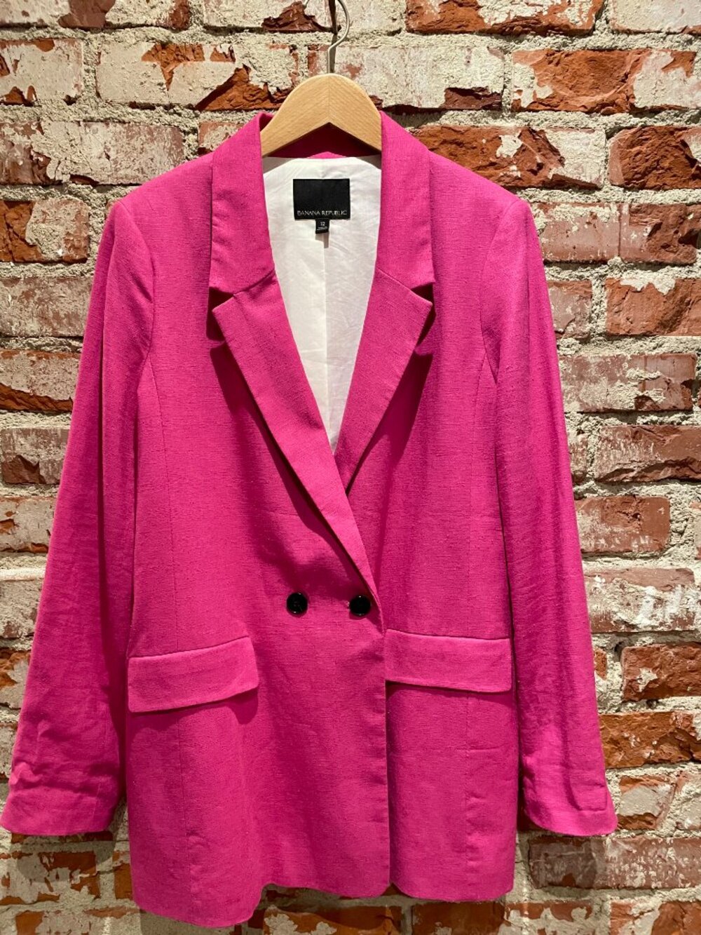 BANANA REPUBLIC Bright Pink Linen-blend double breasted easy-fit blazer